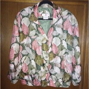 Stunt Sports Vintage Pink & Green Floral Silk Lightweight Jacket Size Large EUC